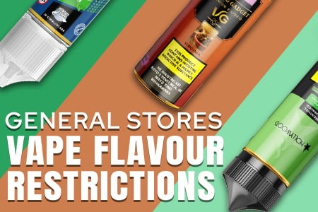Banner of a vaping law article about vape flavour restrictions in general stores